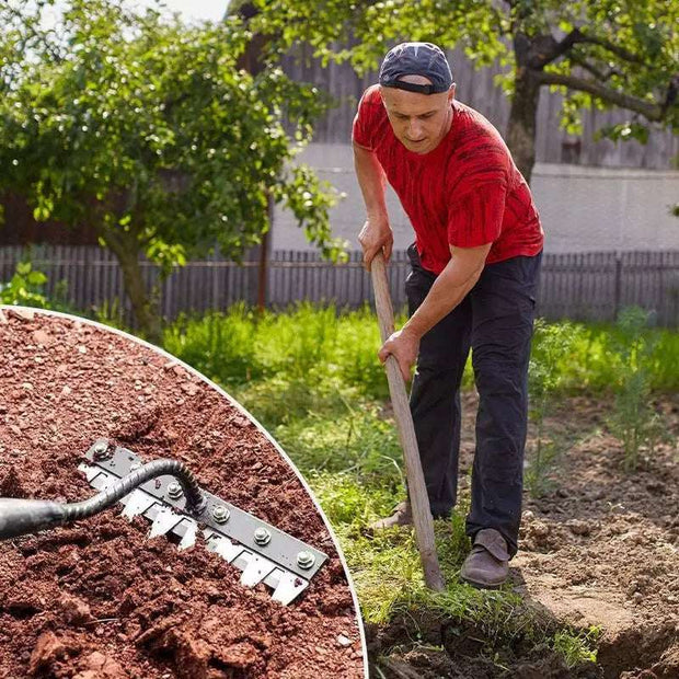 Iron Gardening Hoe Weeding Rake - Multi-Teeth Farm Tool - Soil Loosening Harrow