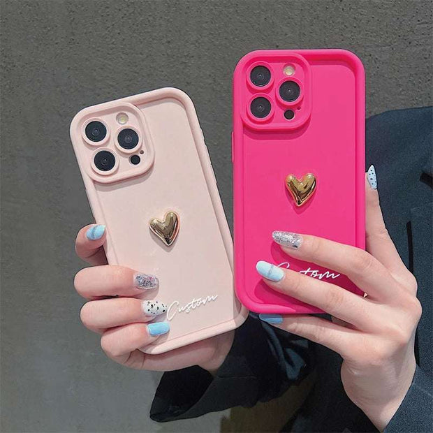 3D Gold Love Heart Custom Name Case for iPhone