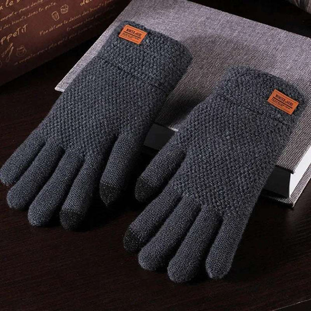 Touchscreen Winter Gloves Men Knitted Fleece Lined Riding Gloves