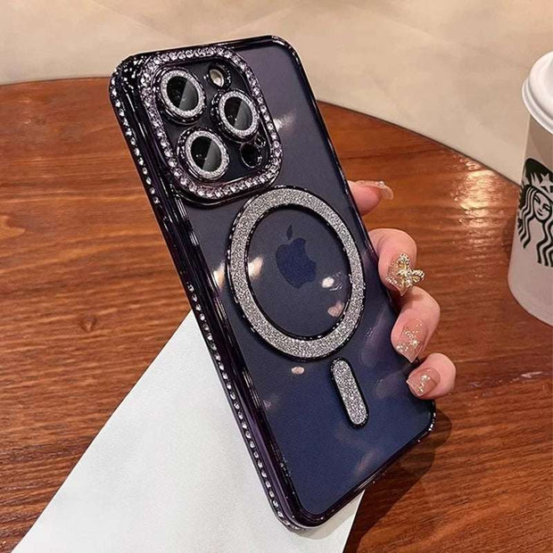 New Glitter Diamond Transparent iPhone Case - Magnetic Wireless Charge