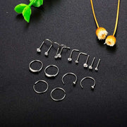 WALLA Surgical Steel CZ Nose Ring Set (15PCS)