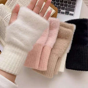 Mink Fleece Fingerless Gloves Women Winter Warm Plush Mittens