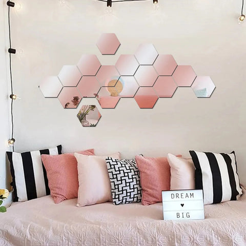 Geo Hexagon Mirror Wall Stickers (12PCS)