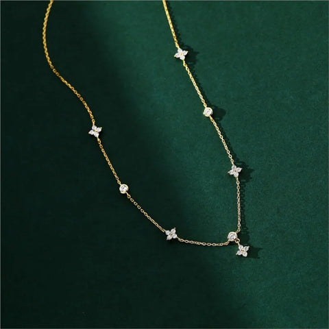 Zircon Four Leaf Flower Chain Necklace