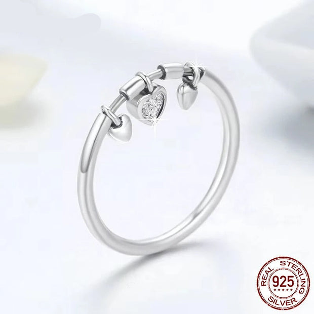 Sterling Silver Glittering Tri Heart Ring