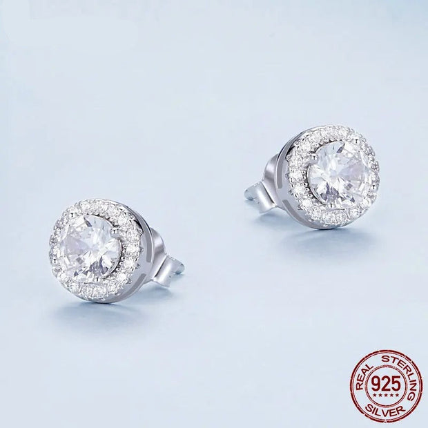 Platinum Plated Halo CZ Stud Earrings