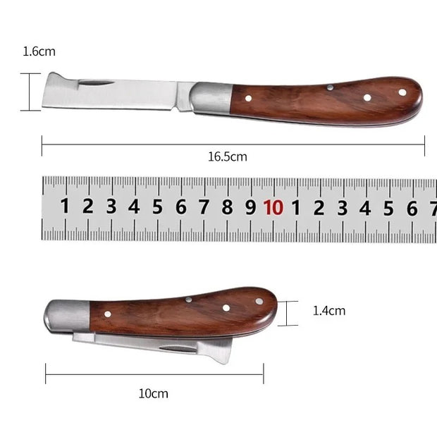 Folding Grafting Knife - Professional Garden Fruit Tree Grafting Cutter - Wooden Handle