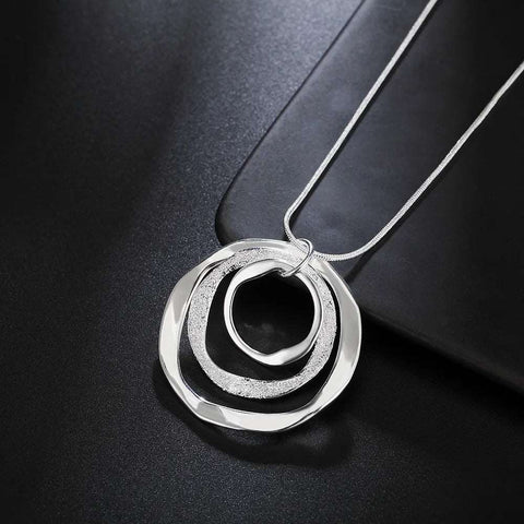 Elegant Circles: 925 Sterling Silver Frosted Pendant