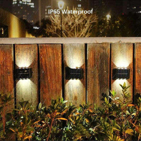 6 LED Solar Wall Lights - Up & Down Lighting - Outdoor Garden Patio Decor