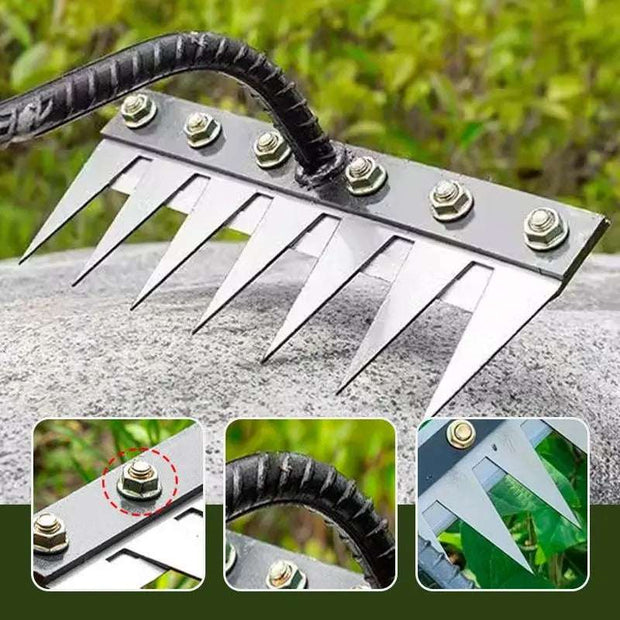 Iron Gardening Hoe Weeding Rake - Multi-Teeth Farm Tool - Soil Loosening Harrow