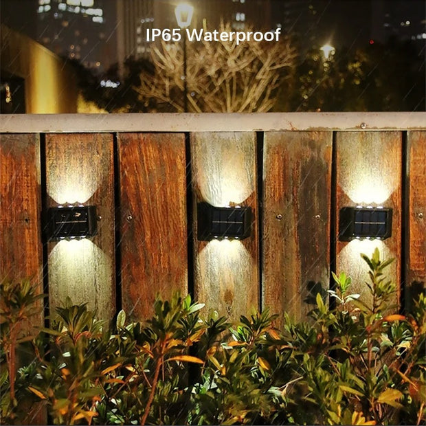 6 LED Solar Wall Lights - Up & Down Lighting - Outdoor Garden Patio Decor