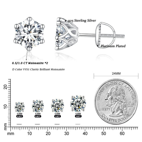 925 Sterling Silver Moissanite Stud Earrings