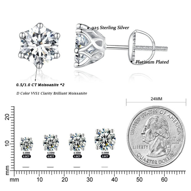 925 Sterling Silver Moissanite Stud Earrings