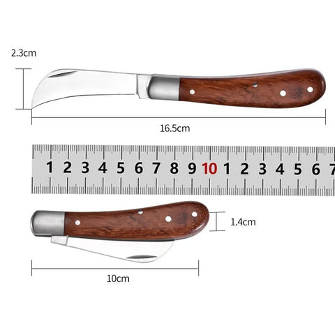 Folding Grafting Knife - Professional Garden Fruit Tree Grafting Cutter - Wooden Handle