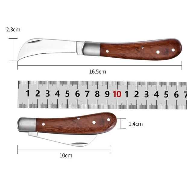Folding Grafting Knife - Professional Garden Fruit Tree Grafting Cutter - Wooden Handle