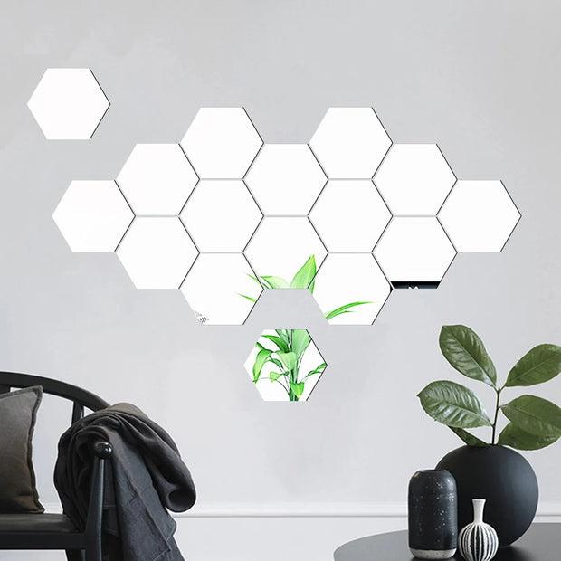 Geo Hexagon Mirror Wall Stickers (12PCS)