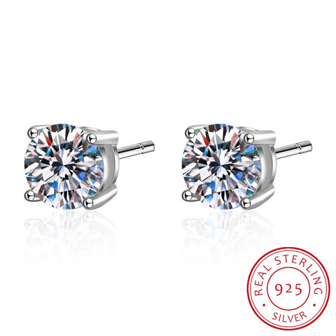 Luxe D Moissanite Studs: 0.5-1.2CT, 925 Silver