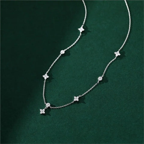 Zircon Four Leaf Flower Chain Necklace