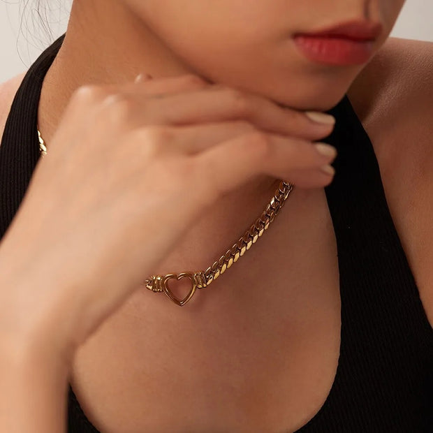 Gold Plated Steel Heart Link Chain Necklace