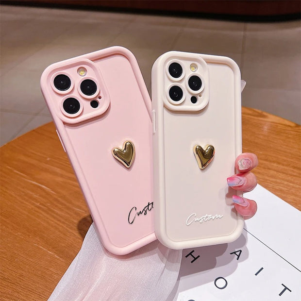3D Gold Love Heart Custom Name Case for iPhone