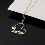 Personalized Heart Butterfly Name Necklace - Stainless Steel, Custom Jewelry