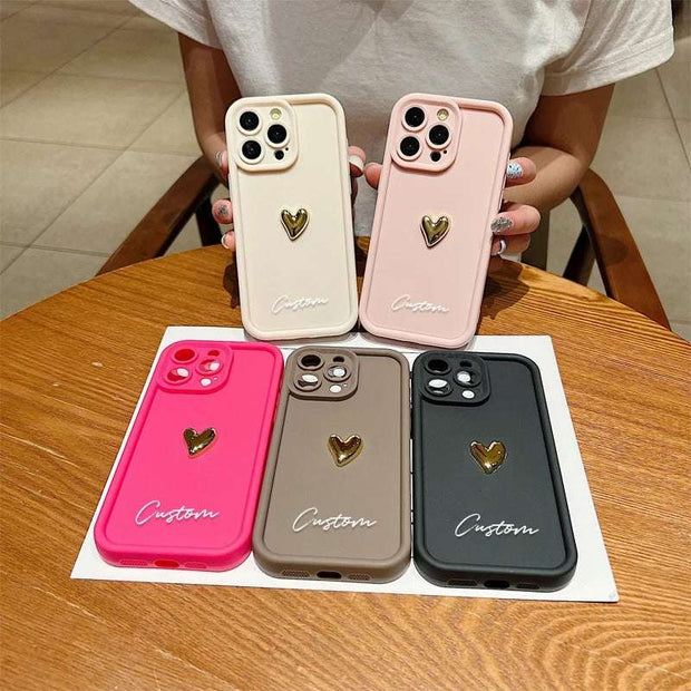 3D Gold Love Heart Custom Name Case for iPhone