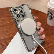 New Glitter Diamond Transparent iPhone Case - Magnetic Wireless Charge