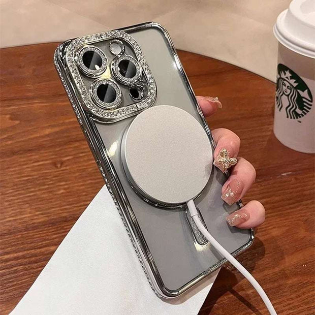 New Glitter Diamond Transparent iPhone Case - Magnetic Wireless Charge