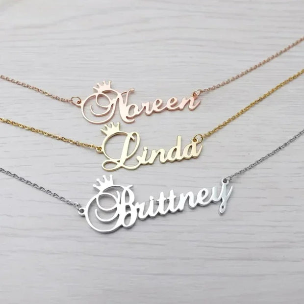 Personalized Crown Name Necklace - Custom Stainless Steel Jewelry