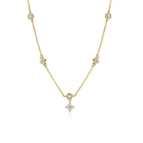 Zircon Four Leaf Flower Chain Necklace