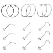 Surgical Steel CZ Nose Ring Set (15PCS)