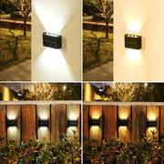 6 LED Solar Wall Lights - Up & Down Lighting - Outdoor Garden Patio Decor