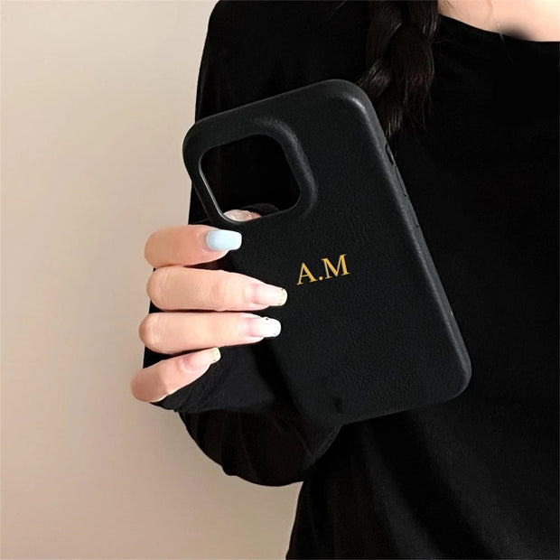 Personalized Leather iPhone 16 Case - Custom Name Luxury Protective Back Cover