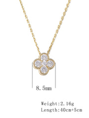 CZ Four Leaf Clover Pendant - 14K Gold Plated Sterling Silver Necklace