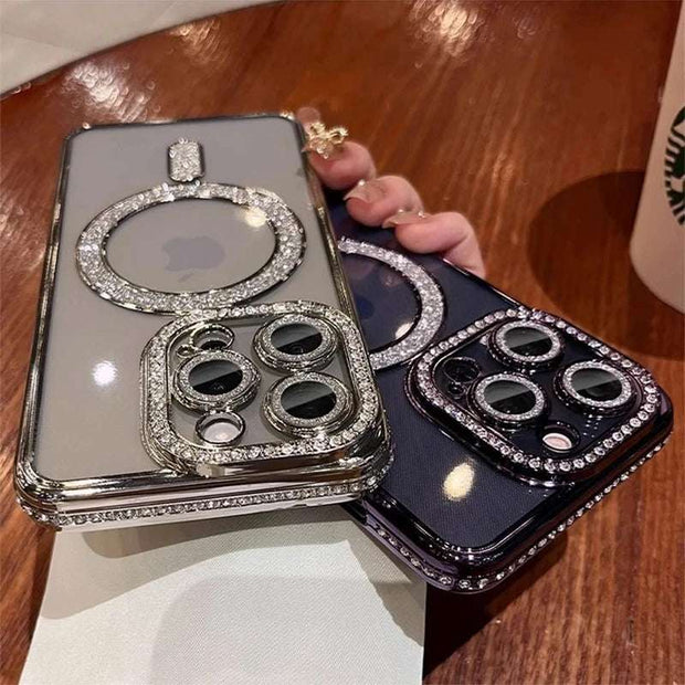 New Glitter Diamond Transparent iPhone Case - Magnetic Wireless Charge