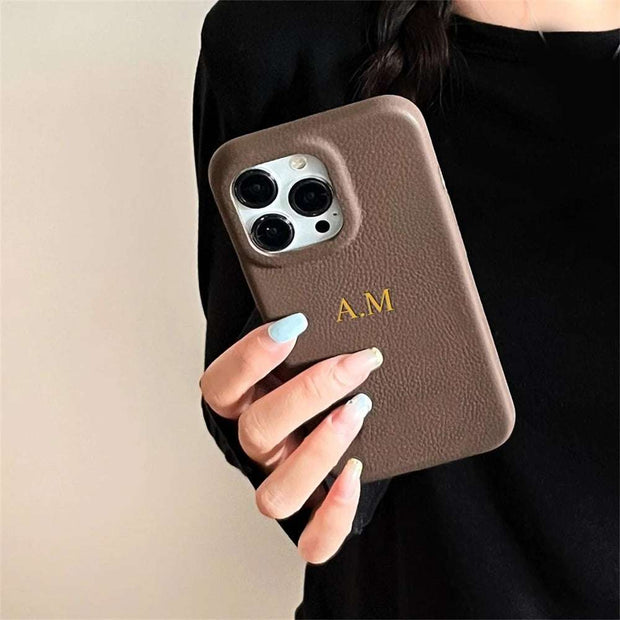 Personalized Leather iPhone 16 Case - Custom Name Luxury Protective Back Cover
