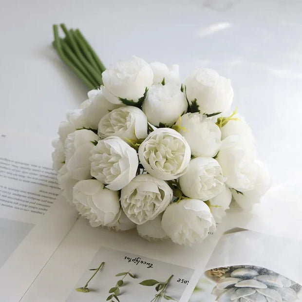 Peony Silk Flower Bouquet (27 Heads)