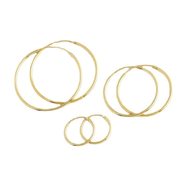 Gold Plated Round Hoop Earrings - Multiple Sizes Available