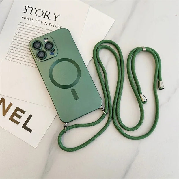 Crossbody Lanyard Magnetic Case for iPhone 16 15 14 13 12 11 Pro Max (MagSafe & Camera Protection)