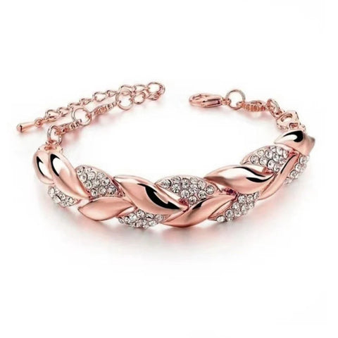 Luxury Braided Leaf Crystal Bracelet