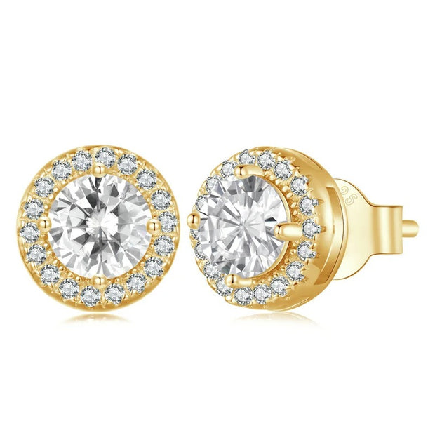 Platinum Plated Halo CZ Stud Earrings