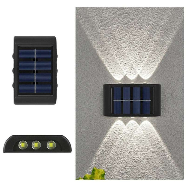 6 LED Solar Wall Lights - Up & Down Lighting - Outdoor Garden Patio Decor