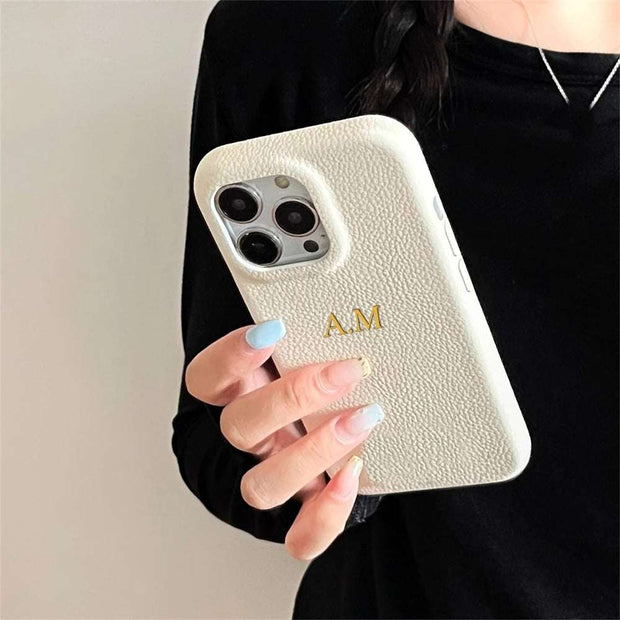 Personalized Leather iPhone 16 Case - Custom Name Luxury Protective Back Cover