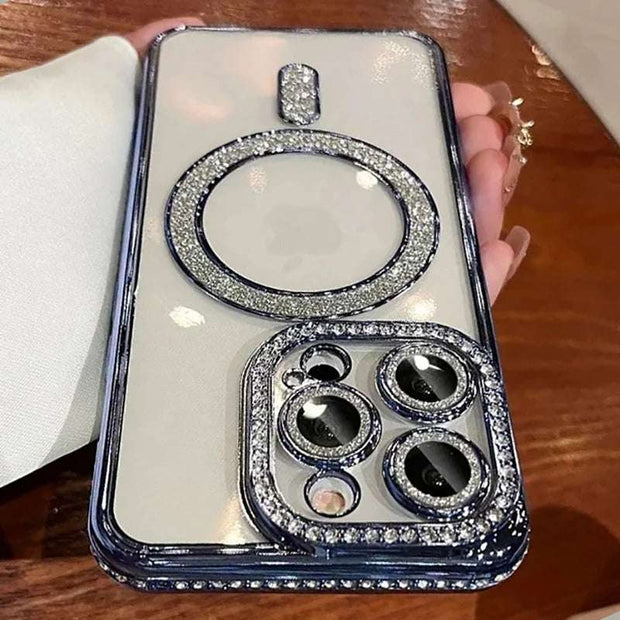 New Glitter Diamond Transparent iPhone Case - Magnetic Wireless Charge