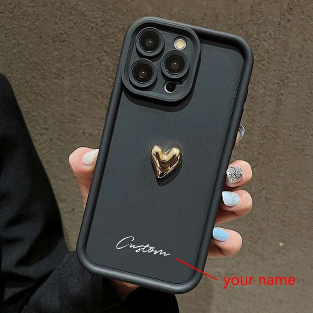3D Gold Love Heart Custom Name Case for iPhone