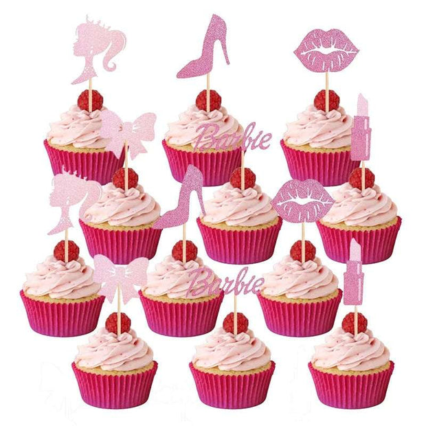 Sparkling Pink Barbie Girl Cake Topper Set