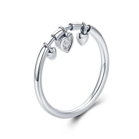 Sterling Silver Glittering Tri Heart Ring