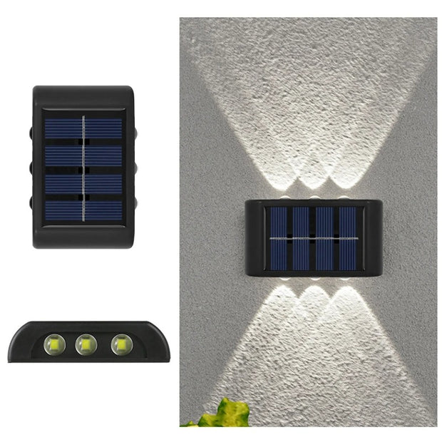 6 LED Solar Wall Lights - Up & Down Lighting - Outdoor Garden Patio Decor