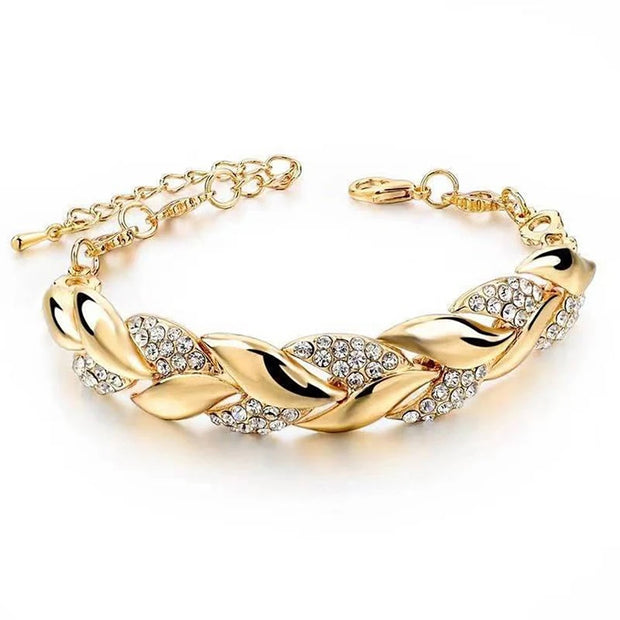 Luxury Braided Leaf Crystal Bracelet