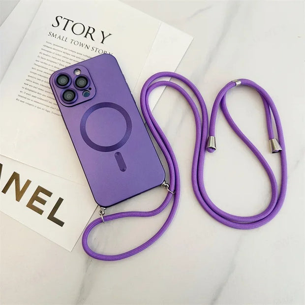 Crossbody Lanyard Magnetic Case for iPhone 16 15 14 13 12 11 Pro Max (MagSafe & Camera Protection)
